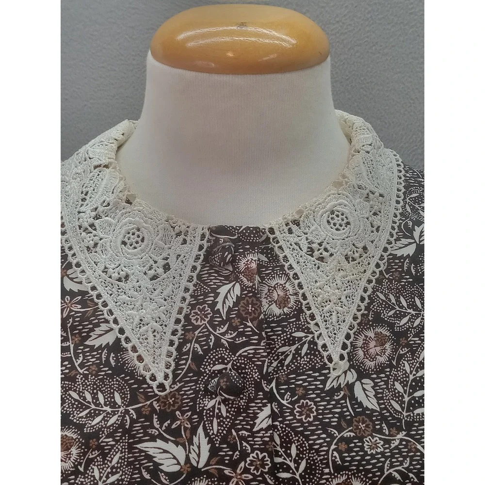 J.Jill Prairie Long Sleeve Maxi Dress Floral Lace Trim Cottagecore Vintage Small